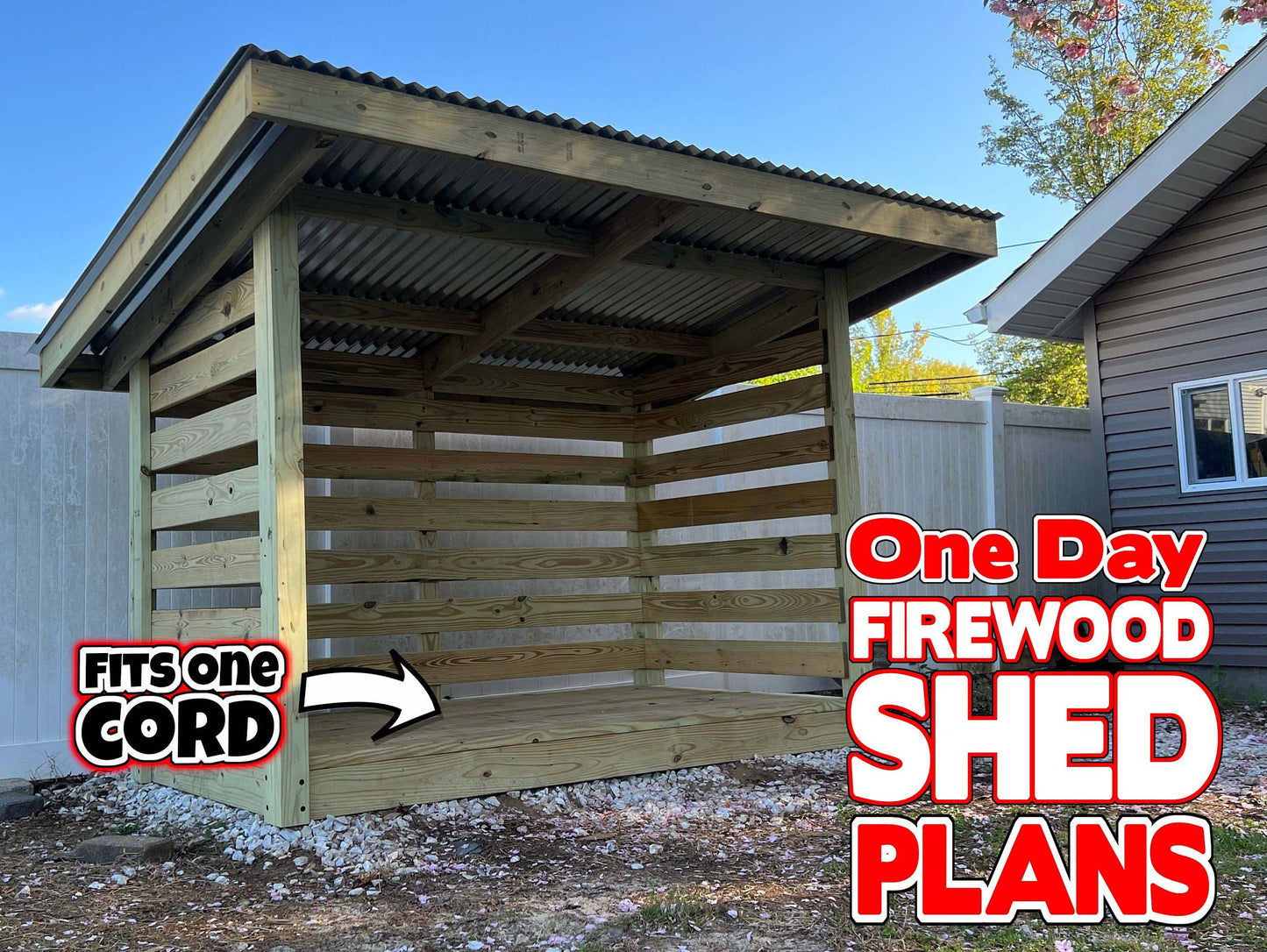 One Day Firewood Storage Shed Plans - Fits One Cord